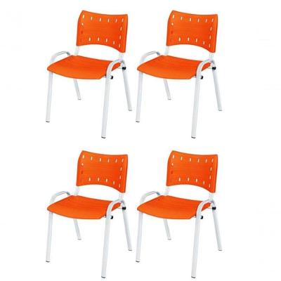 Cadeira Iso Base Branco Escola, Escritório Laranja Kit 4 Un