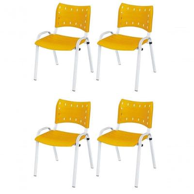 Cadeira Iso Base Branco Escola, Escritório Amarelo Kit 4 Un