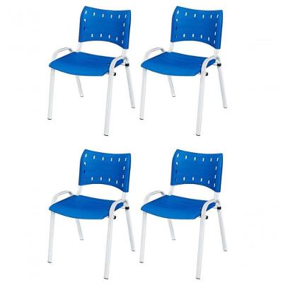 Cadeira Iso Base Branco Escola, Escritório Azul - Kit 4 Un