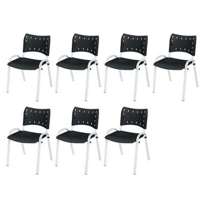 Cadeira Iso Base Branco Escola, Escritório Preto Kit 7 Un