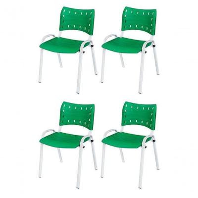 Cadeira Iso Base Branco Escola, Escritório Verde - Kit 4 Un