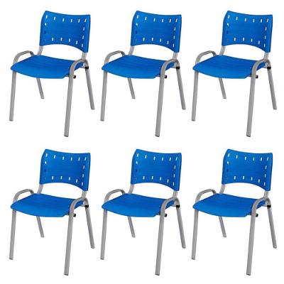 Cadeira Iso Base Cinza Escola, Escritório Azul Kit 6 Un