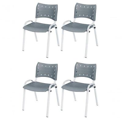 Cadeira Iso Base Branco Escola, Escritório Cinza - Kit 4 Un