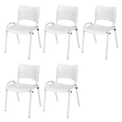 Cadeira Iso Base Branco Escola, Escritório Branco Kit 5 Un