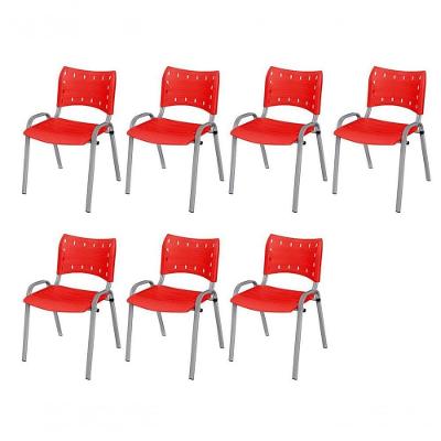 Cadeira Iso Base Cinza Escola, Escritório Vermelho Kit 7 Un