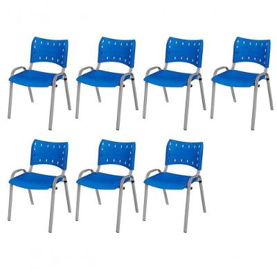 Cadeira Iso Base Cinza Escola, Escritório Azul Kit 7 Un