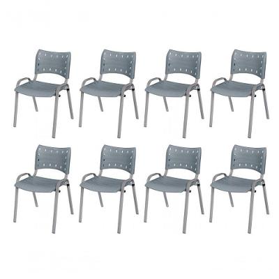 Cadeira Iso Base Cinza Escola, Escritório Cinza Kit 8 Un