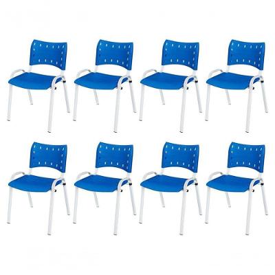 Cadeira Iso Base Branco Escola, Escritório Azul Kit 8 Un