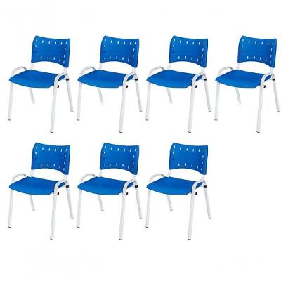 Cadeira Iso Base Branco Escola, Escritório Azul Kit 7 Un