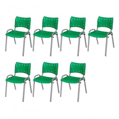 Cadeira Iso Base Cinza Escola, Escritório Verde Kit 7 Un