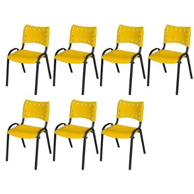 Cadeira Iso Base Preto Escola, Escritório Amarelo Kit 7 Un