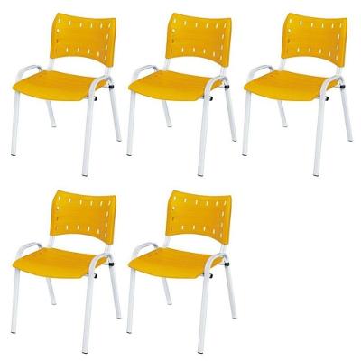 Cadeira Iso Base Branco Escola, Escritório Amarelo Kit 5 Un