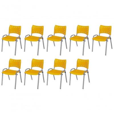 Cadeira Iso Base Cinza Escola, Escritório Amarelo Kit 9 Un