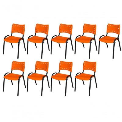 Cadeira Iso Base Preto Escola, Escritório Laranja Kit 9 Un