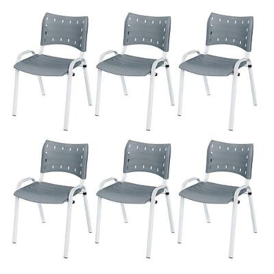 Cadeira Iso Base Branco Escola, Escritório Cinza Kit 6 Un