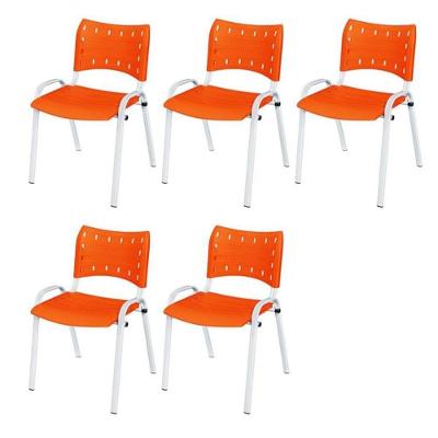 Cadeira Iso Base Branco Escola, Escritório Laranja Kit 5 Un