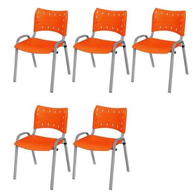 Cadeira Iso Base Cinza Escola, Escritório Laranja Kit 5 Un