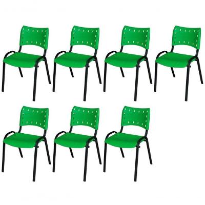 Cadeira Iso Base Preto Escola, Escritório Verde Kit 7 Un