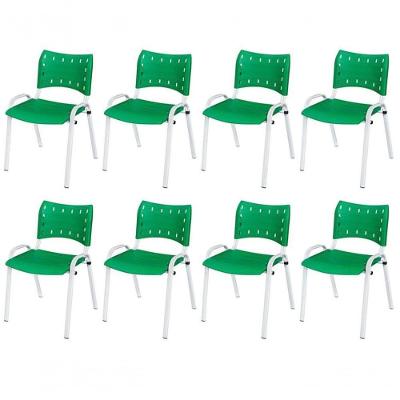 Cadeira Iso Base Branco Escola, Escritório Verde Kit 8 Un