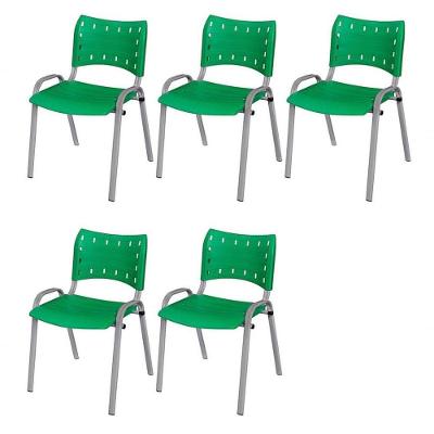 Cadeira Iso Base Cinza Escola, Escritório Verde Kit 5 Un