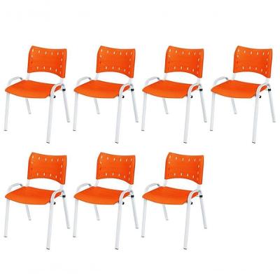 Cadeira Iso Base Branco Escola, Escritório Laranja Kit 7 Un