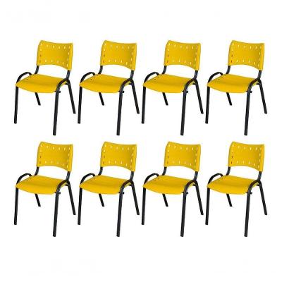 Cadeira Iso Base Preto Escola, Escritório Amarelo Kit 8 Un