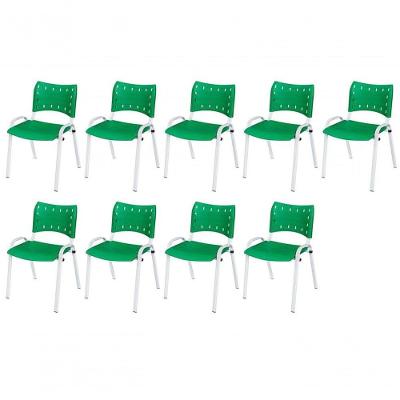 Cadeira Iso Base Branco Escola, Escritório Verde Kit 9 Un