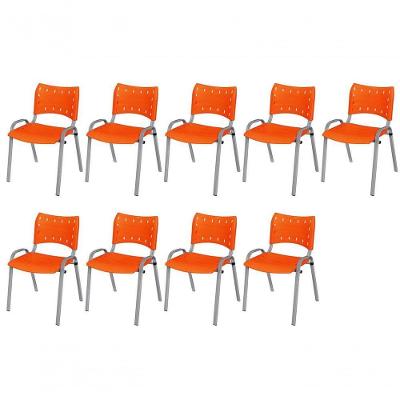 Cadeira Iso Base Cinza Escola, Escritório Laranja Kit 9 Un