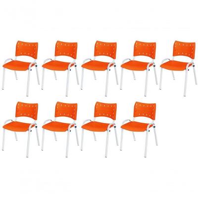 Cadeira Iso Base Branco Escola, Escritório Laranja Kit 9 Un