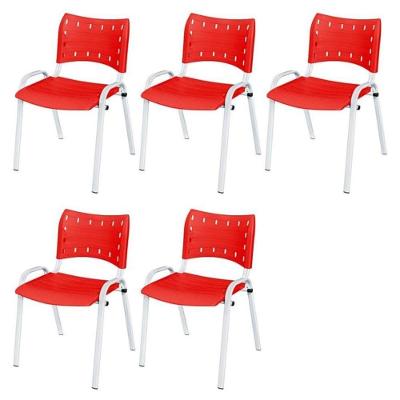 Cadeira Iso Base Branco Escola, Escritório Vermelho Kit 5 Un