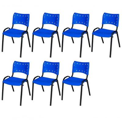Cadeira Iso Base Preto Escola, Escritório Azul Kit 7 Un