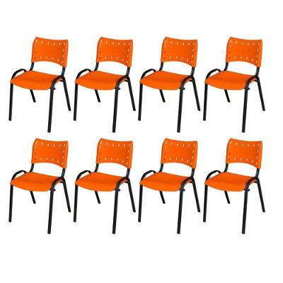 Cadeira Iso Base Preto Escola, Escritório Laranja Kit 8 Un