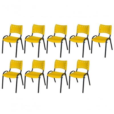 Cadeira Iso Base Preto Escola, Escritório Amarelo Kit 9 Un