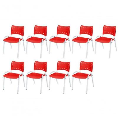 Cadeira Iso Base Branco Escola, Escritório Vermelho Kit 9 Un