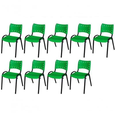 Cadeira Iso Base Preto Escola, Escritório Verde Kit 9 Un