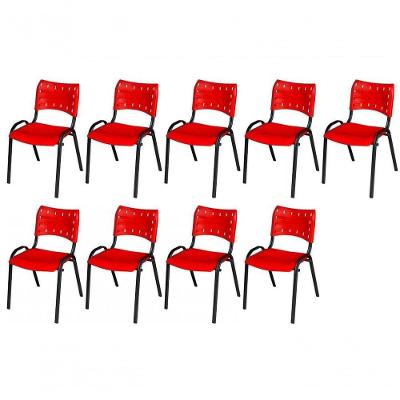 Cadeira Iso Base Preto Escola, Escritório Vermelho Kit 9 Un