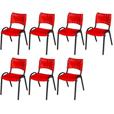 Cadeira Iso Base Preto Escola, Escritório Vermelho Kit 7 Un