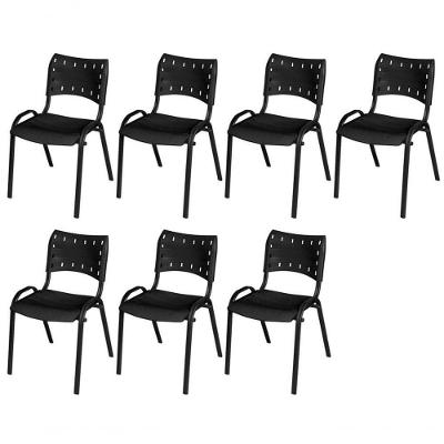 Cadeira Iso Base Preto Escola, Escritório Preto Kit 7 Un