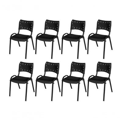 Cadeira Iso Base Preto Escola, Escritório Preto Kit 8 Un