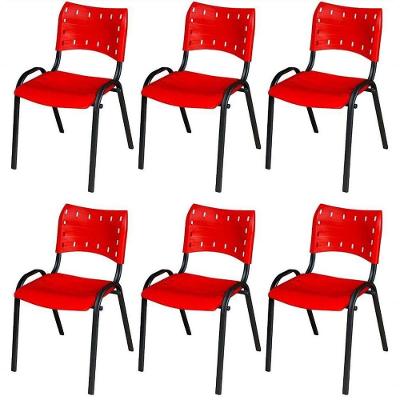 Cadeira Iso Base Preto Escola, Escritório Vermelho Kit 6 Un