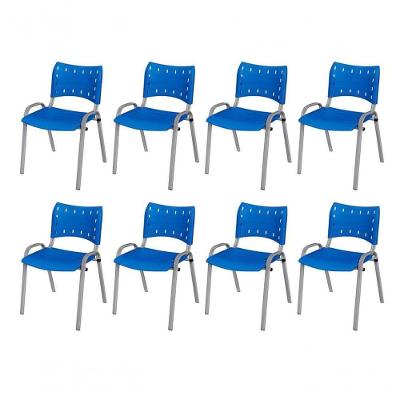 Cadeira Iso Base Cinza Escola, Escritório Azul Kit 8 Un