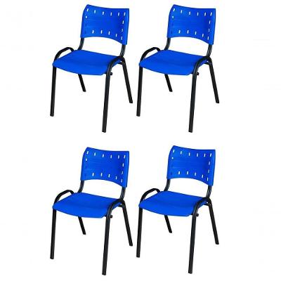 Cadeira Iso Base Preto Escola, Escritório Azul - Kit 4 Un