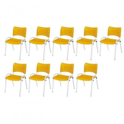 Cadeira Iso Base Branco Escola, Escritório Amarelo Kit 9 Un
