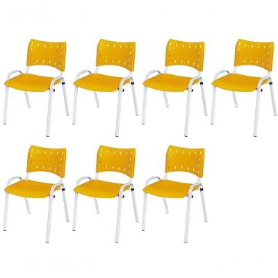 Cadeira Iso Base Branco Escola, Escritório Amarelo Kit 7 Un