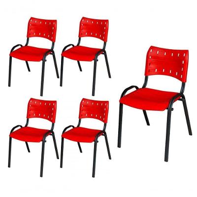Cadeira Iso Base Preto Escola, Escritório Vermelho Kit 5 Un