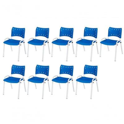 Cadeira Iso Base Branco Escola, Escritório Azul Kit 9 Un