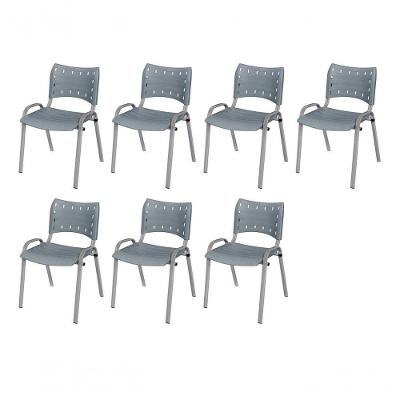 Cadeira Iso Base Cinza Escola, Escritório Cinza Kit 7 Un