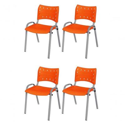 Cadeira Iso Base Cinza Escola, Escritório Laranja - Kit 4 Un