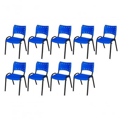 Cadeira Iso Base Preto Escola, Escritório Azul Kit 9 Un