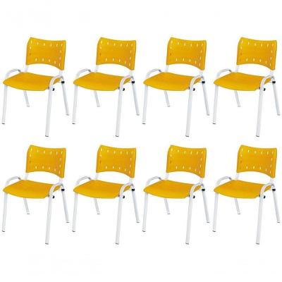Cadeira Iso Base Branco Escola, Escritório Amarelo Kit 8 Un